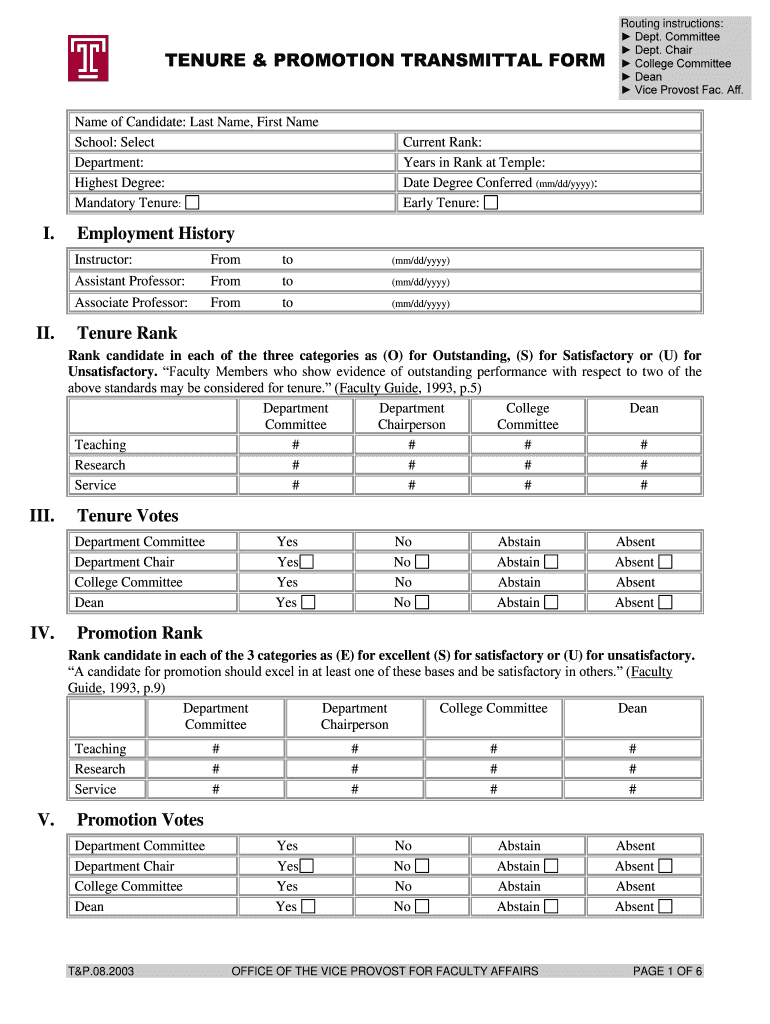 Tenure &amp; Promotion Transmital Form