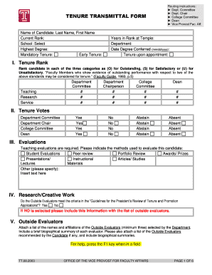 Tenure Transmittal Form Non TAUP PDF Temple University