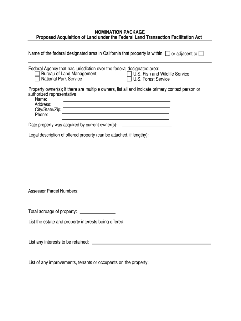 Nomination Form Bureau of Land Management Blm