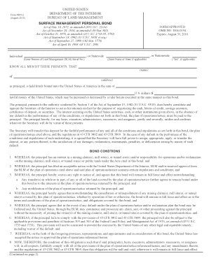 Print Save UNITED STATES DEPARTMENT of the INTERIOR BUREAU of LAND MANAGEMENT Form 3809 2 August SURFACE MANAGEMENT PERSONAL BON