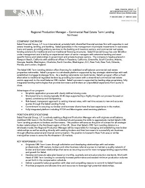Regional Production Manager Commercial Real Estate Term  Form