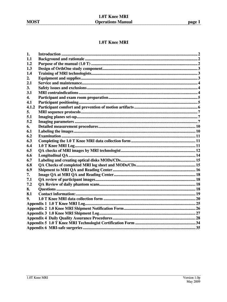 MOST 10T Knee MRI Operations Manual Multicenter Osteoarthritis  Form