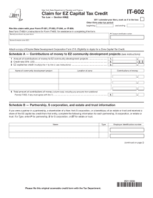 Form it 602Claim for EZ Capital Tax CreditIT602