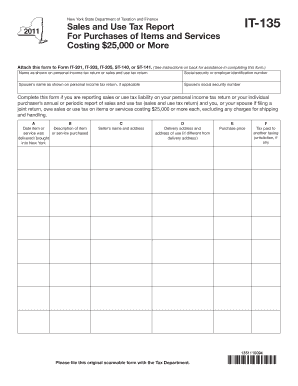 New York State Department of Taxation and Finance Sales and Use Tax Report for Purchases of Items and Services Costing $25,000 O  Form