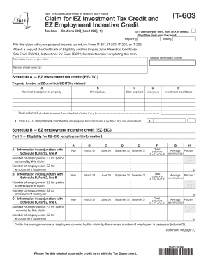 N Ew York State Department of Taxation and Finance Claim for EZ Investment Tax Credit and EZ Employment Incentive Credit T Ax La  Form