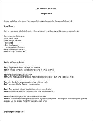 UMD ARCWriting Amp Reading Center Writing Your Rsum a Umassd  Form