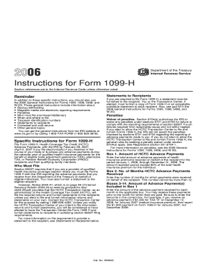 Instructions for Form 1099 H Instructions for Form 1099 H, Health Coverage Tax Credit HCTC Advance Payments