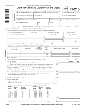 For Office Use Only New York State Department of Taxation and Finance Claim for Child and Dependent Care Credit it 216 Important  Form