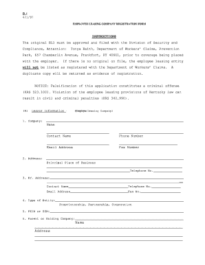 Form EL1 &amp; EL2 PDF Kentucky Labor Cabinet Labor Ky
