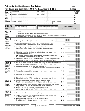 Form 540EZ California Franchise Tax Board Ftb Ca