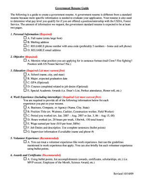 Government Resume Guide Colorado Firecamp  Form