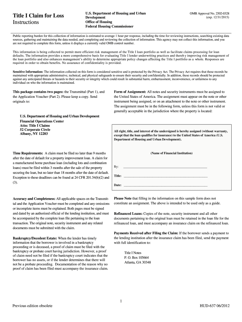 Title I Claim for Loss Instructions HUD  Form