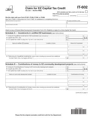Form it 602Claim for EZ Capital Tax CreditIT602 Tax Ny