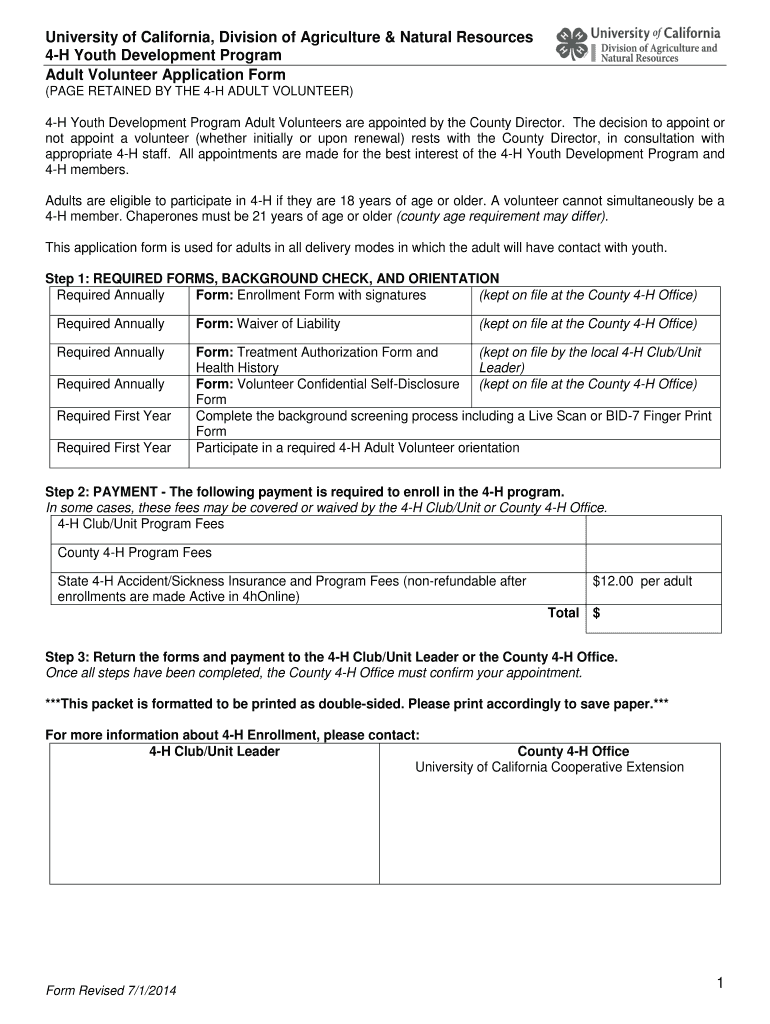 New Adult 4 H Volunteer Paper Application Form English PDF