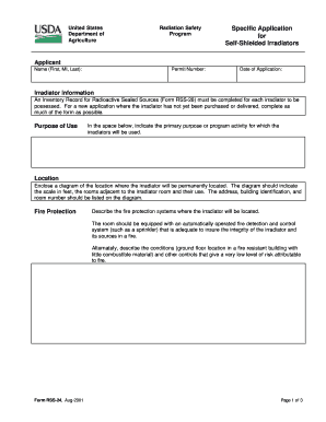 Specific Application for Self Shielded Irradiators  Form