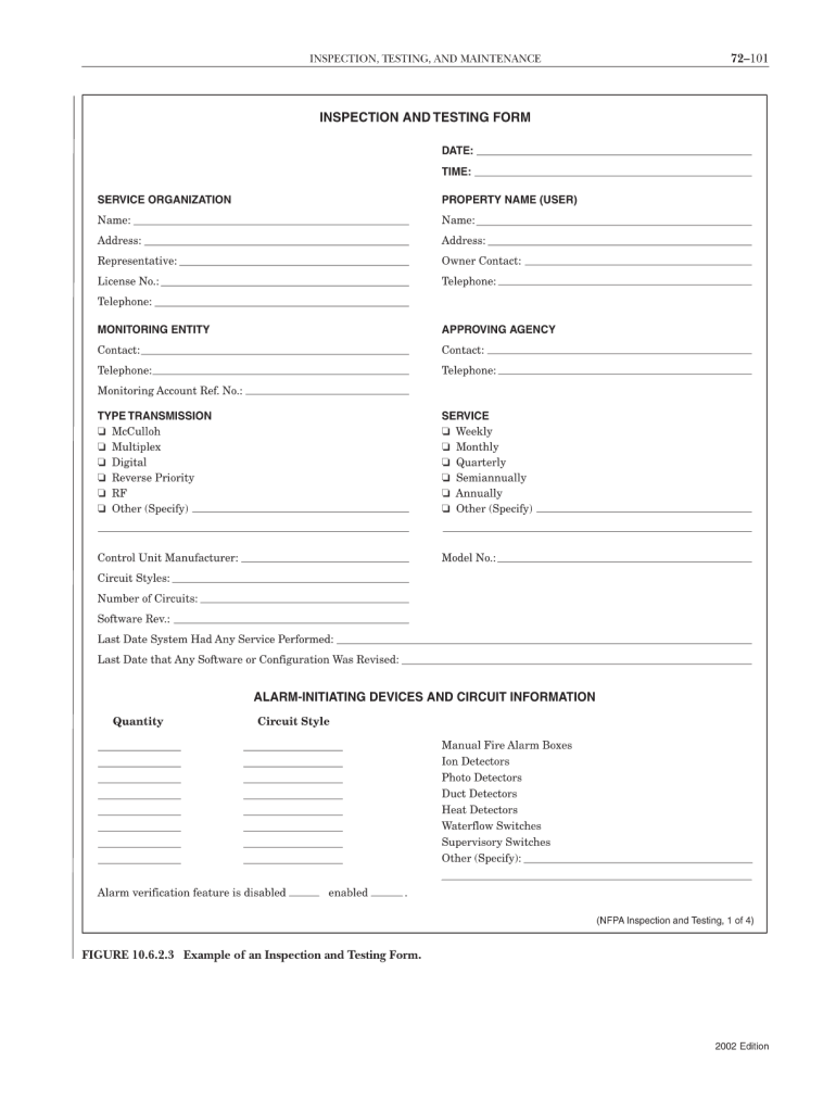  Fire Alarm Inspection Form 2002-2024