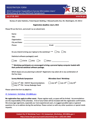 Registration Form Consumer Expenditure Survey Microdata Users&#039; Workshop &amp; Survey Methods Symposium Registration Form Co
