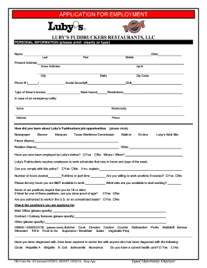 Fuddruckers Application  Form