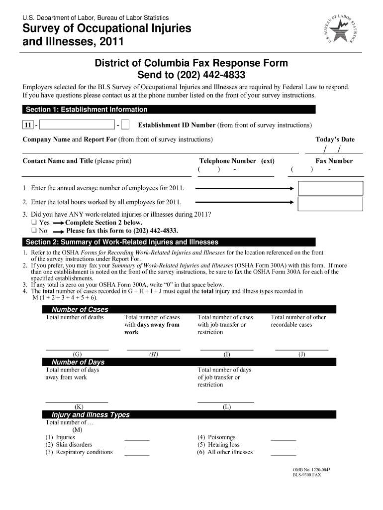 Survey of Occupational Injuries and Illnesses Bureau of Stats Bls  Form