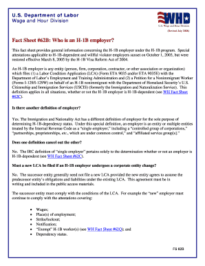 Fact Sheet #62B Who is an H 1B Employer  Form