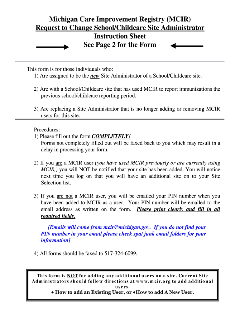 Michigan Care Improvement Registry MCIR  Mcir  Form