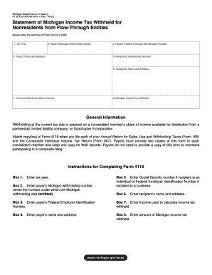 4119, Statement of Michigan Income Tax Withheld for Nonresidents  Form