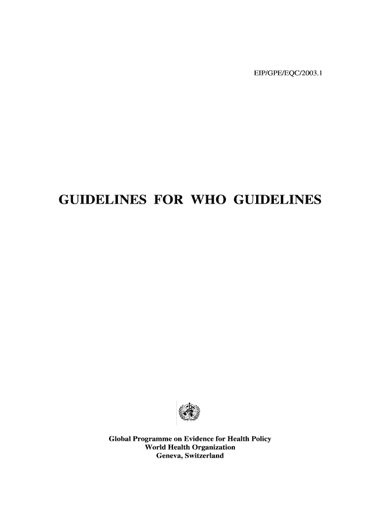 Guidelines for Development of WHO Guidelines Gradeworkinggroup  Form