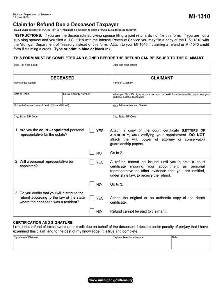 Get and Sign Mi 1310  Form 2003