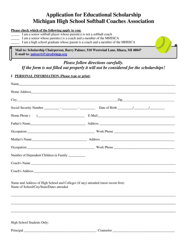 Mhssca Scholarship Form