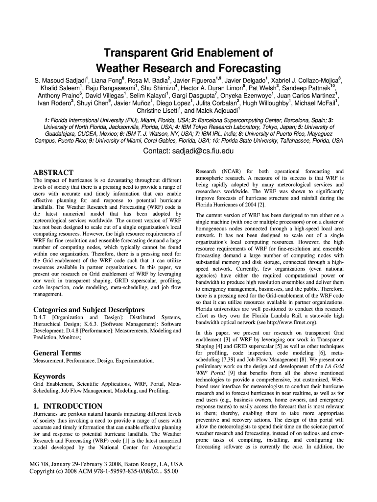 Transparent Grid Enablement of Weather Research and Forecasting Pire Fiu  Form