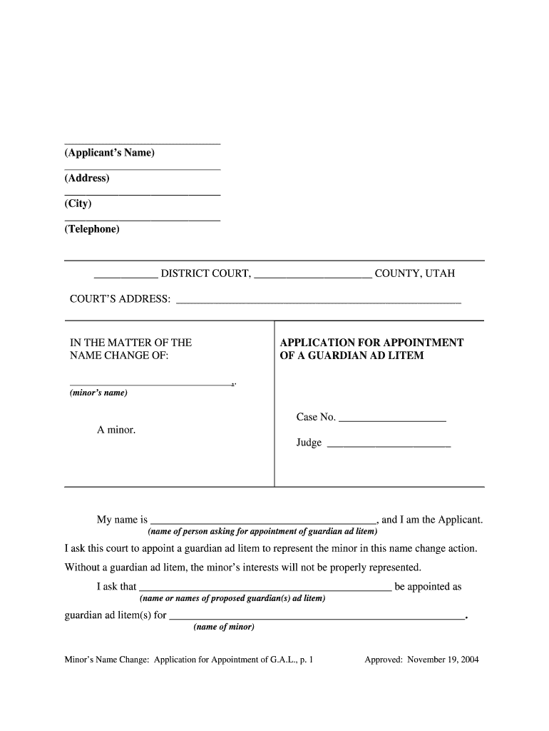 Application for Appointment of a Guardian Ad Litem Utah Courts  Form