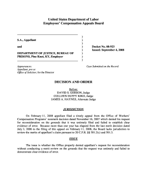 , Appellant and DEPARTMENT of JUSTICE, BUREAU of PRISONS, Pine Knot, KY, Employer Appearances Appellant, Pro Se Office of Solici  Form