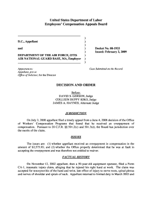 , Appellant and DEPARTMENT of the AIR FORCE, OTIS AIR NATIONAL GUARD BASE, MA, Employer Appearances Appellant, Pro Se Office of   Form