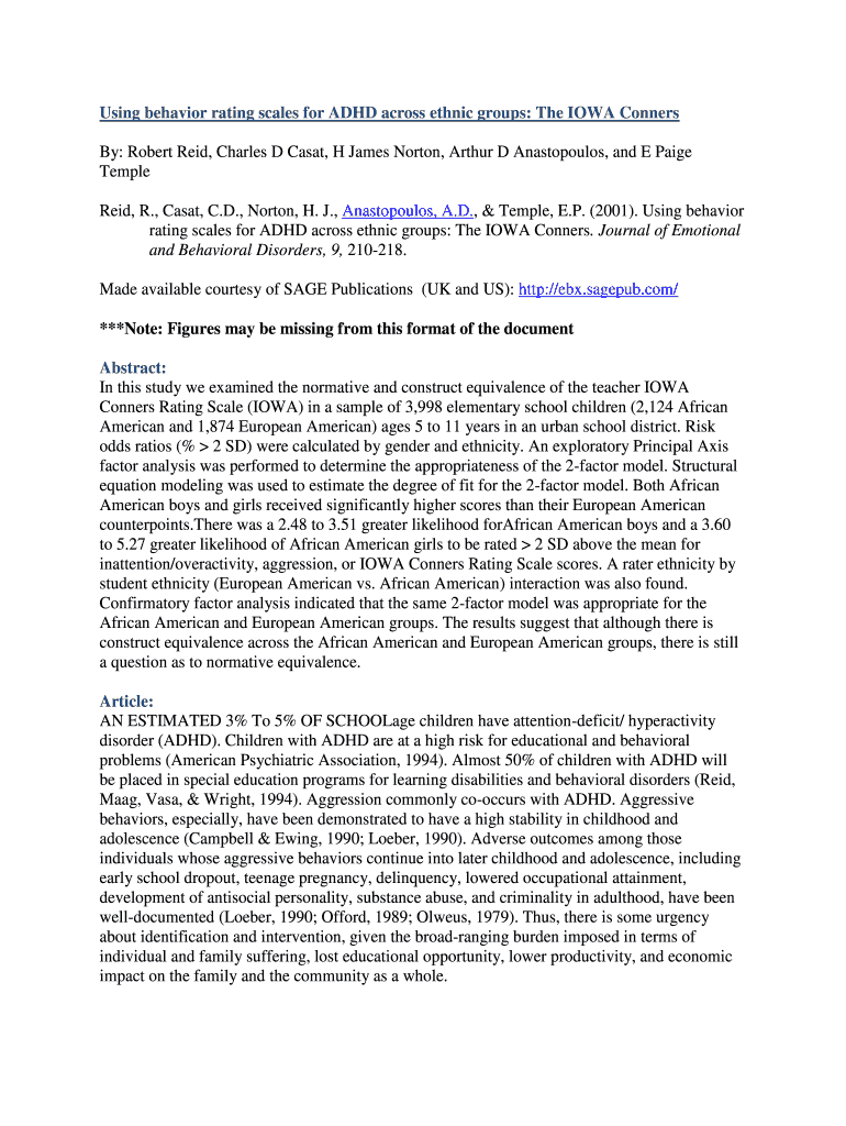 Using Behavior Rating Scales for ADHD across Ethnic Groups the IOWA Conners  Form