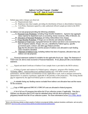 Updated on January Indirect Cost Rate Proposal Checklist 1 OMB Circular a 87 State &amp;amp Dol  Form