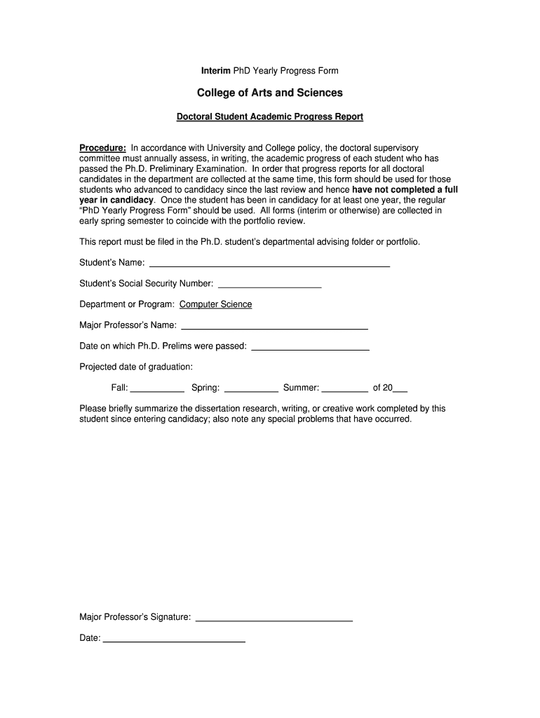 Interim PhD Yearly Progress Form FSU Computer Science Cs Fsu