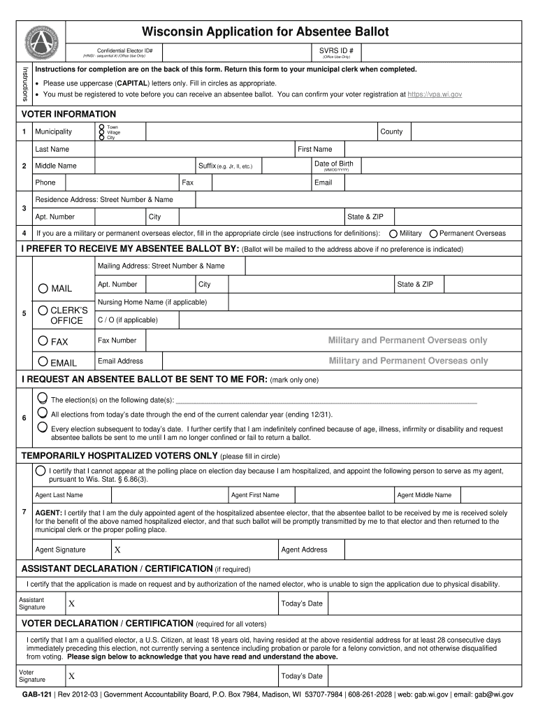  GAB 121 Application for Absentee Ballot 03 Pub Longdistancevoter 2012