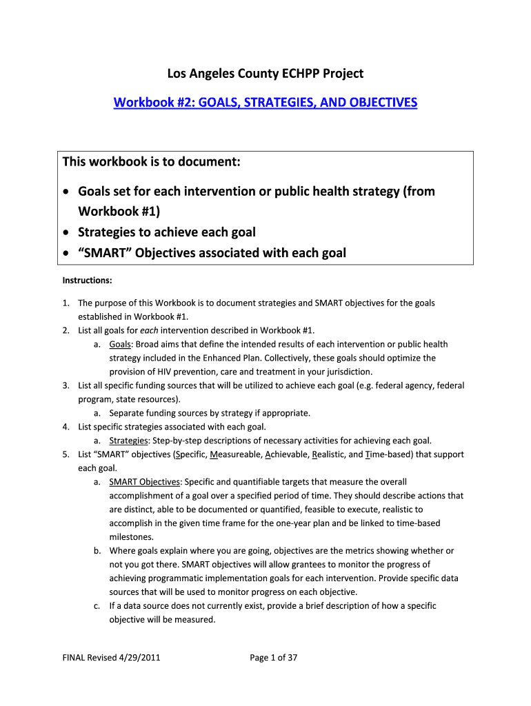 Los Angeles County ECHPP Project Workbook #2 GOALS Lapublichealth  Form