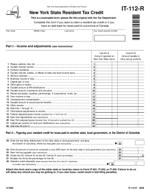 Form it 112 R , New York State Resident Tax Credit, IT112R Tax Ny