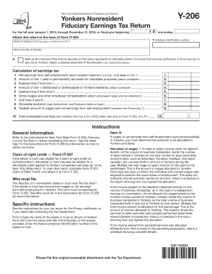 Form Y 206Yonkers Nonresident Fiduciary Earnings Tax Tax Ny