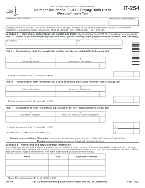 Form it 254 , Claim for Residential Fuel Oil Storage Tank Tax Ny