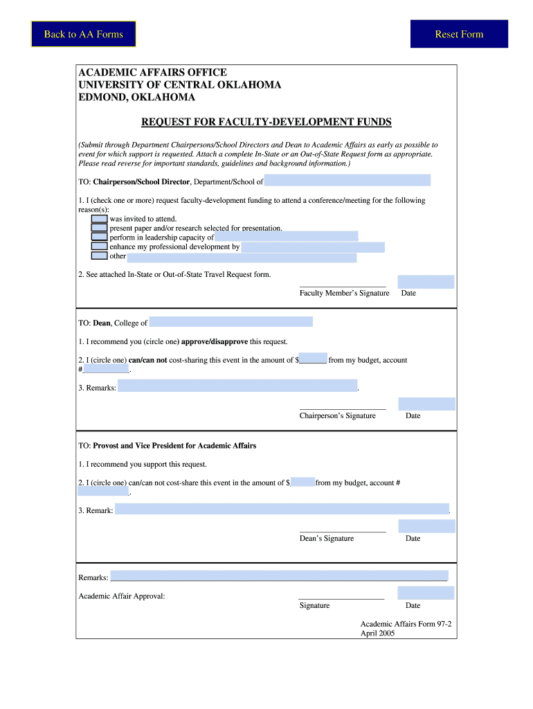 Office of Academic Affairs University of Central Oklahoma  Form