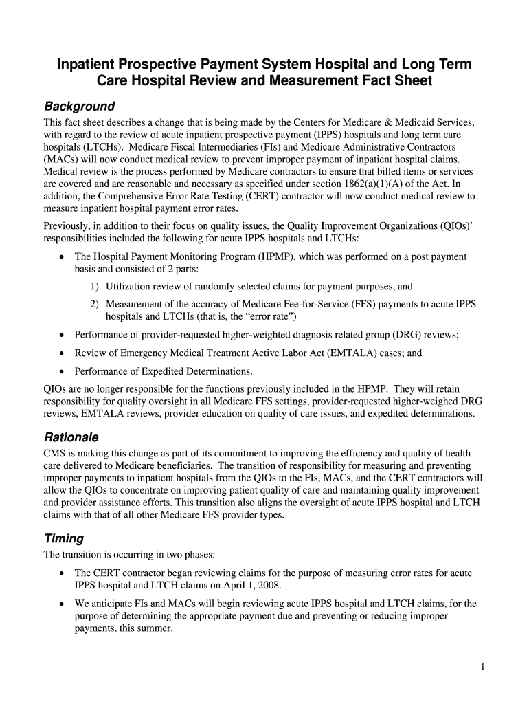 Inpatient Prospective Payment System Hospital and Long Term  Form