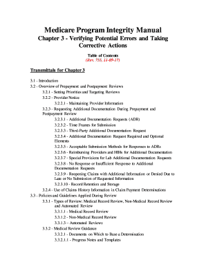 Medicare Program Integrity Manual Chapter 3 Verifying Potential Errors and Taking Corrective Actions Table of Contents Rev  Form