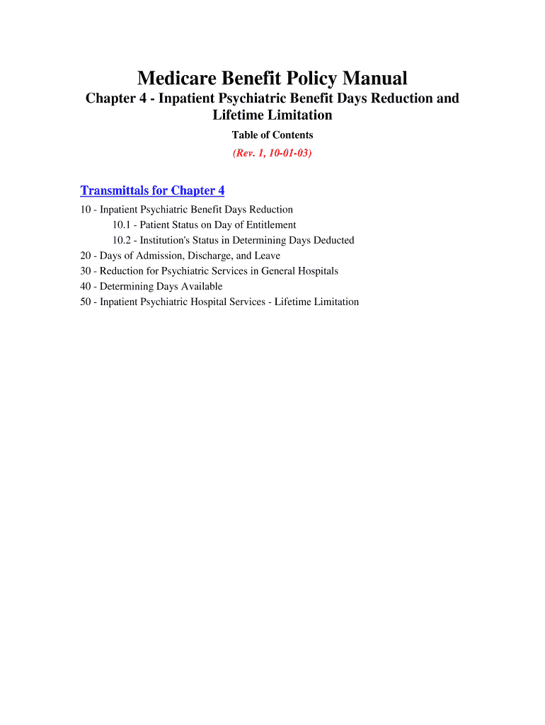 Chapter 4 Inpatient Psychiatric Benefit Days Reduction and  Form