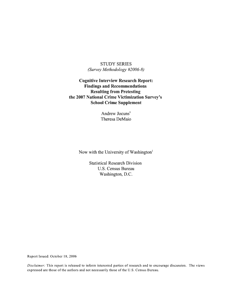 Cognitive Interview Research Report Findings and Recommendations Resulting from Pretesting the National Crime Victimization Surv  Form