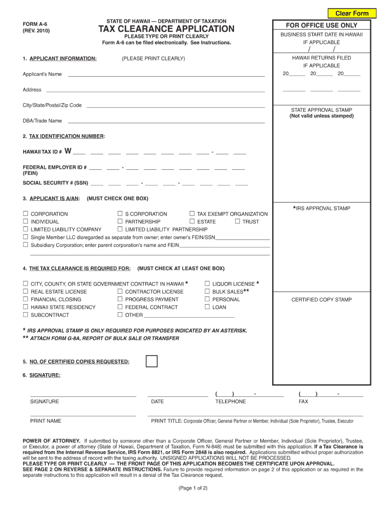  Hawaii A6 Form 2019