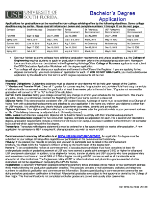 APPLICATION for BACHELOR&#039;S DEGREE Office of the Registrar Registrar Usf  Form