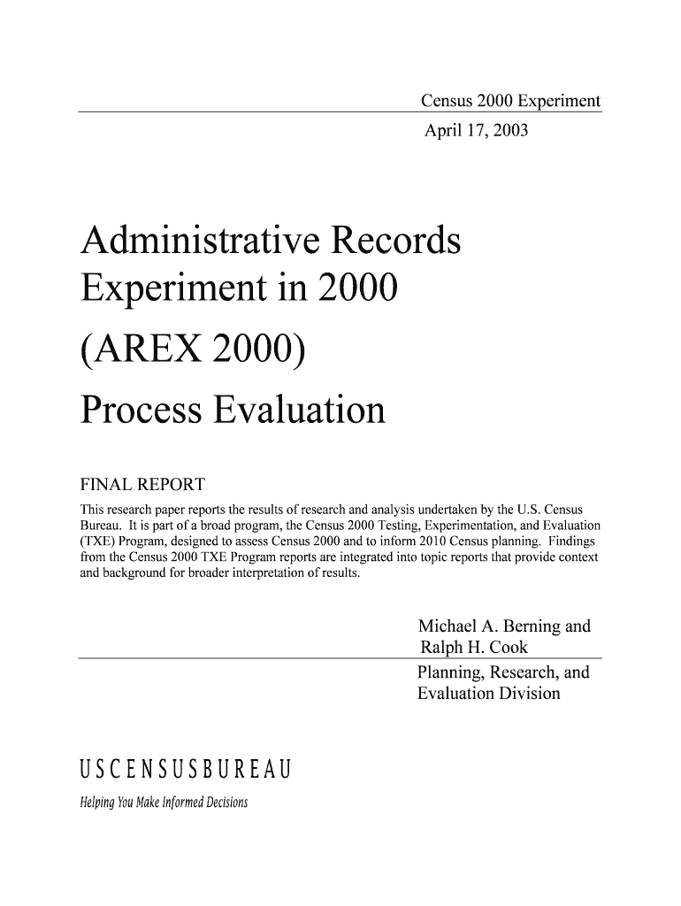 Census Evaluation U S Census Bureau Census  Form