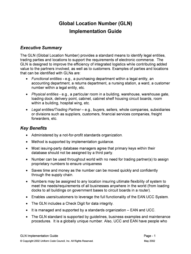The GLN Global Location Number Provides a Standard Means to Identify Legal Entities,  Form